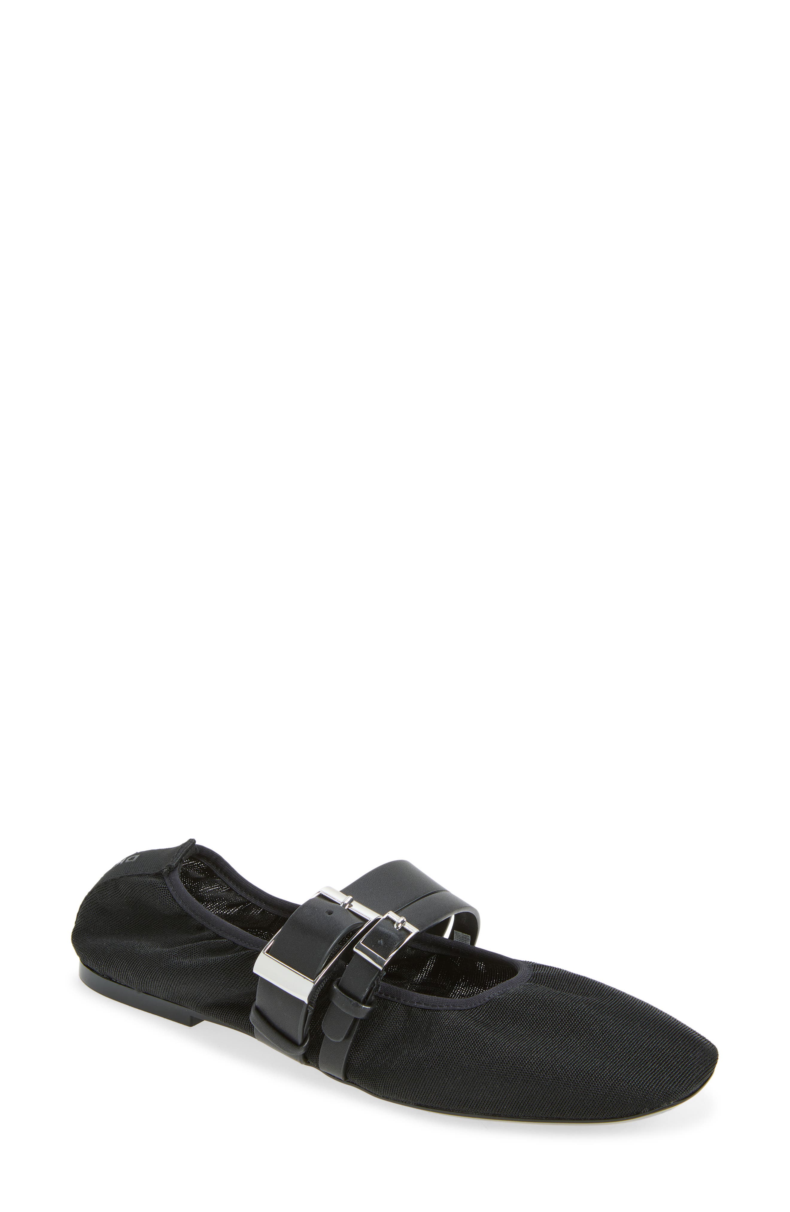 Dade Buckle Strap Mesh Ballet Flat, Main, color, BLACK