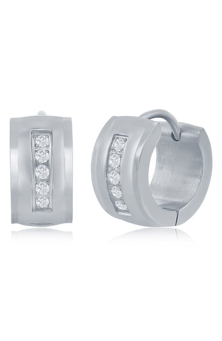 BLACKJACK Men's Cubic Zirconia Huggie Hoop Earrings, Main, color,