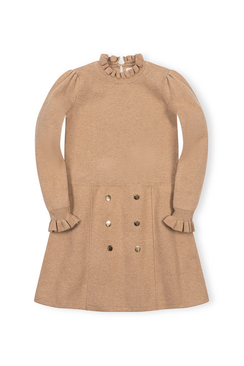 Kids' Organic Mock Neck Ruffle Edge Sweater Dress, Main, color, Camel Heather