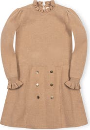 Hope & Henry Kids' Organic Mock Neck Ruffle Edge Sweater Dress