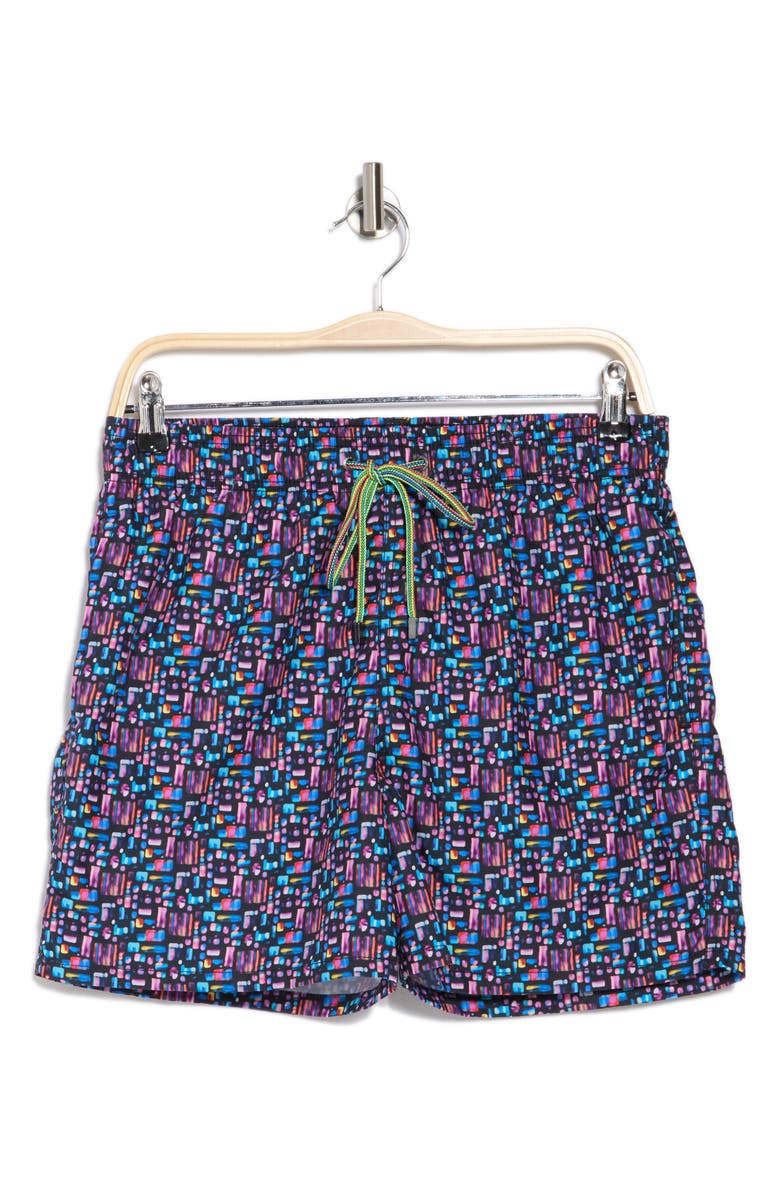 Bugatchi Archer Printed Swim Trunks, Alternate, color, Orchid