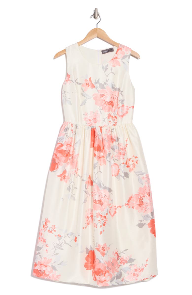 Donna Ricco Floral Sleeveless Fit & Flare Midi Dress, Alternate, color, Coral/ Cream