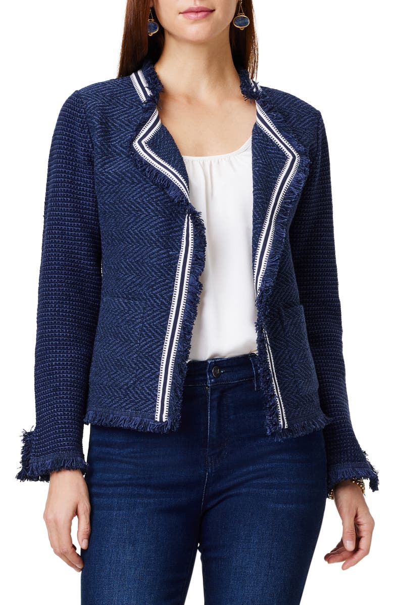 NIC+ZOE Ribbon Trim Fringe Mix Knit Jacket, Main, color,