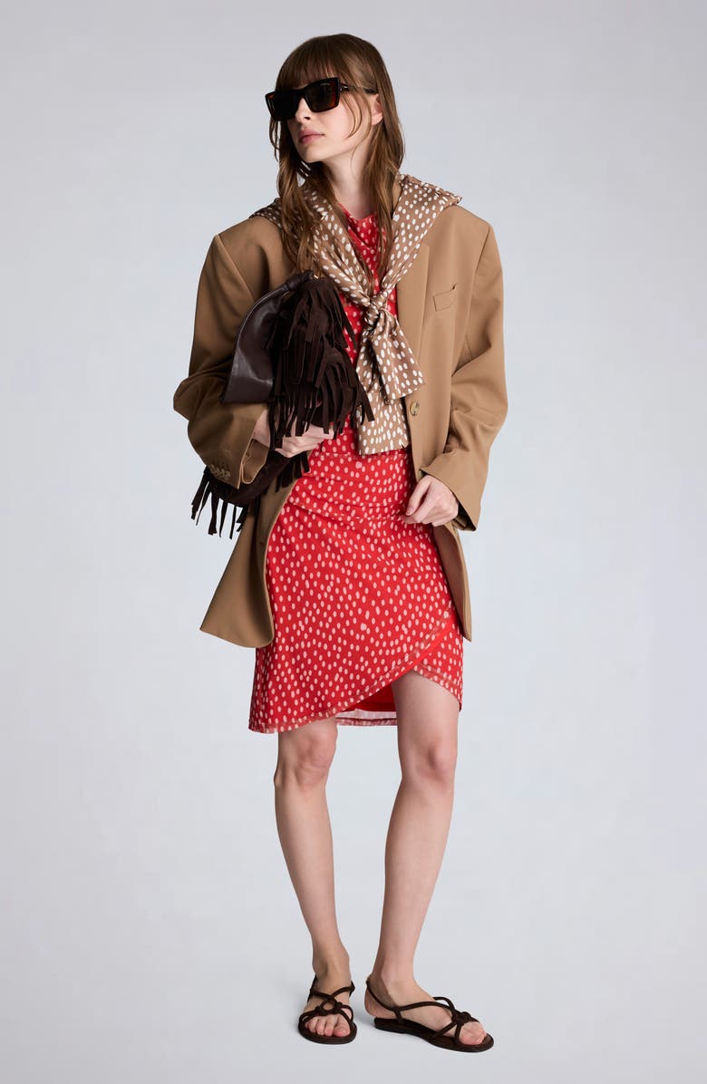 Kenneth Cole Polka Dot Sleeveless Mesh Minidress, Alternate, color, Lava Red/ Oyster