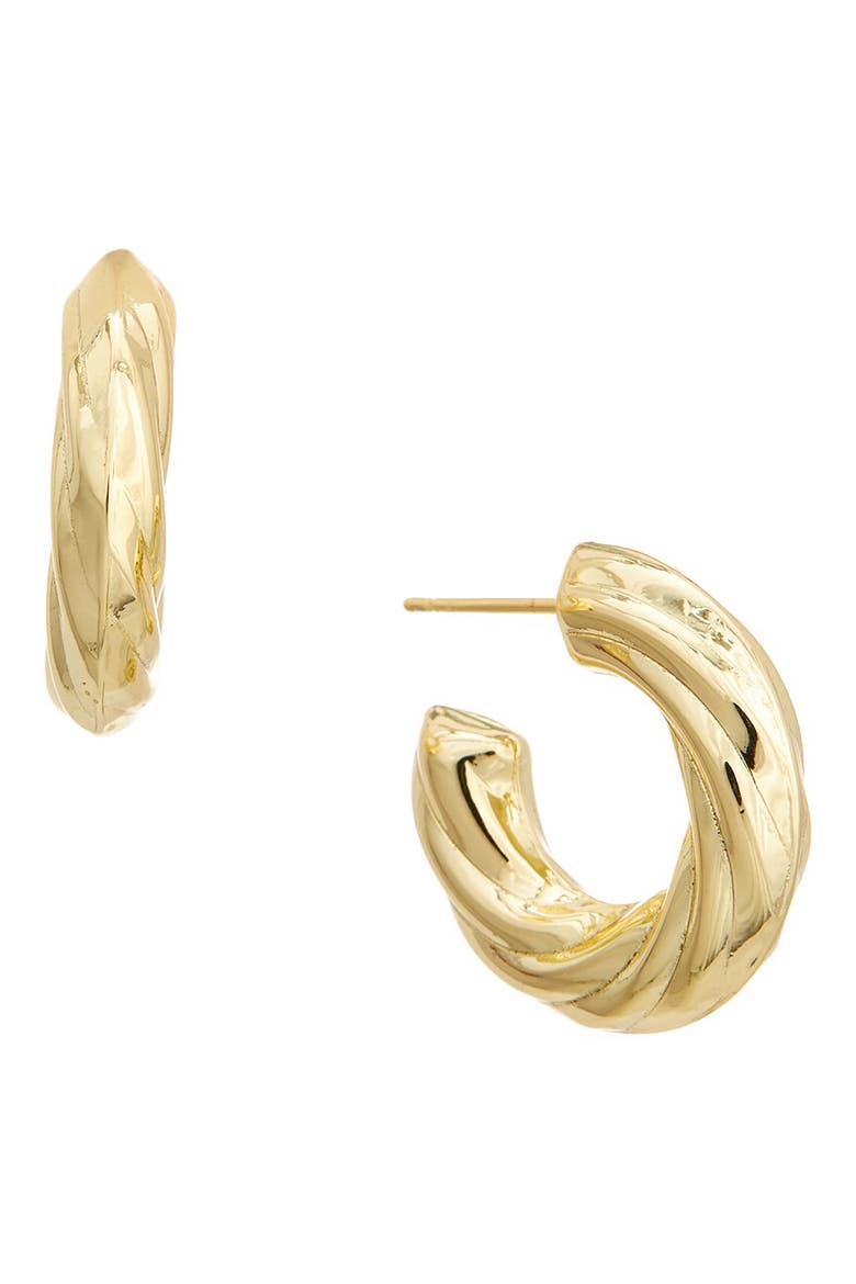 Twisted Huggie Hoop Earrings, Main, color, YELLOW