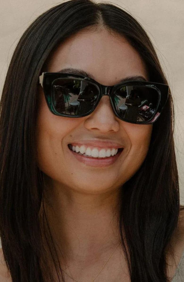 Mohala Eyewear Kai 55mm Medium Bridge Wide Width Polarized Cat Eye Sunglasses, Alternate, color, Black Lava / Gray Lenses