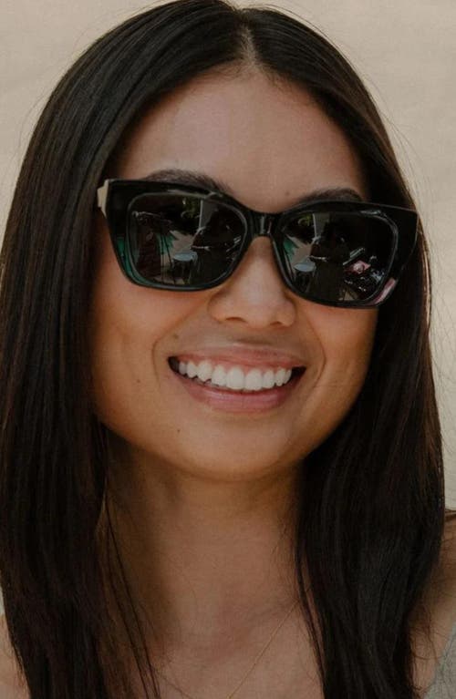 Mohala Eyewear Kai 55mm Low Bridge Wide Width Polarized Cat Eye Sunglasses In Black Lava/gray Lenses