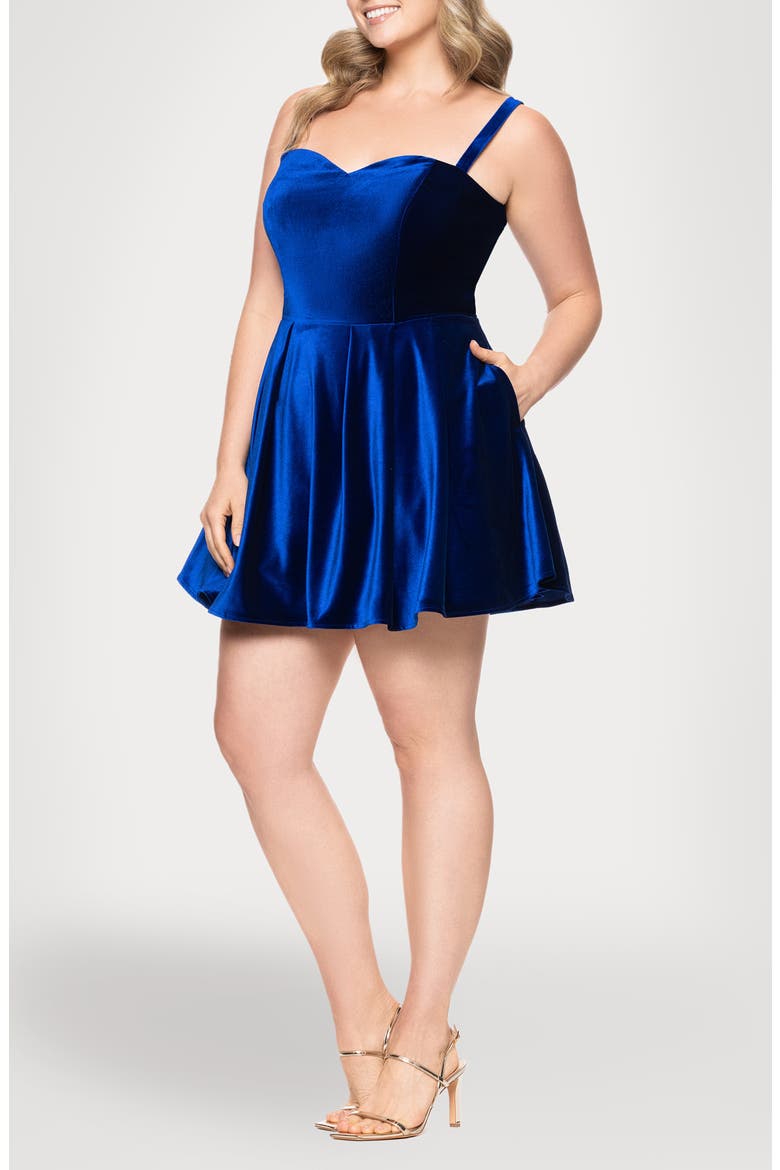Lace-Up Velvet Cocktail Minidress, Alternate, color, SAPPHIRE