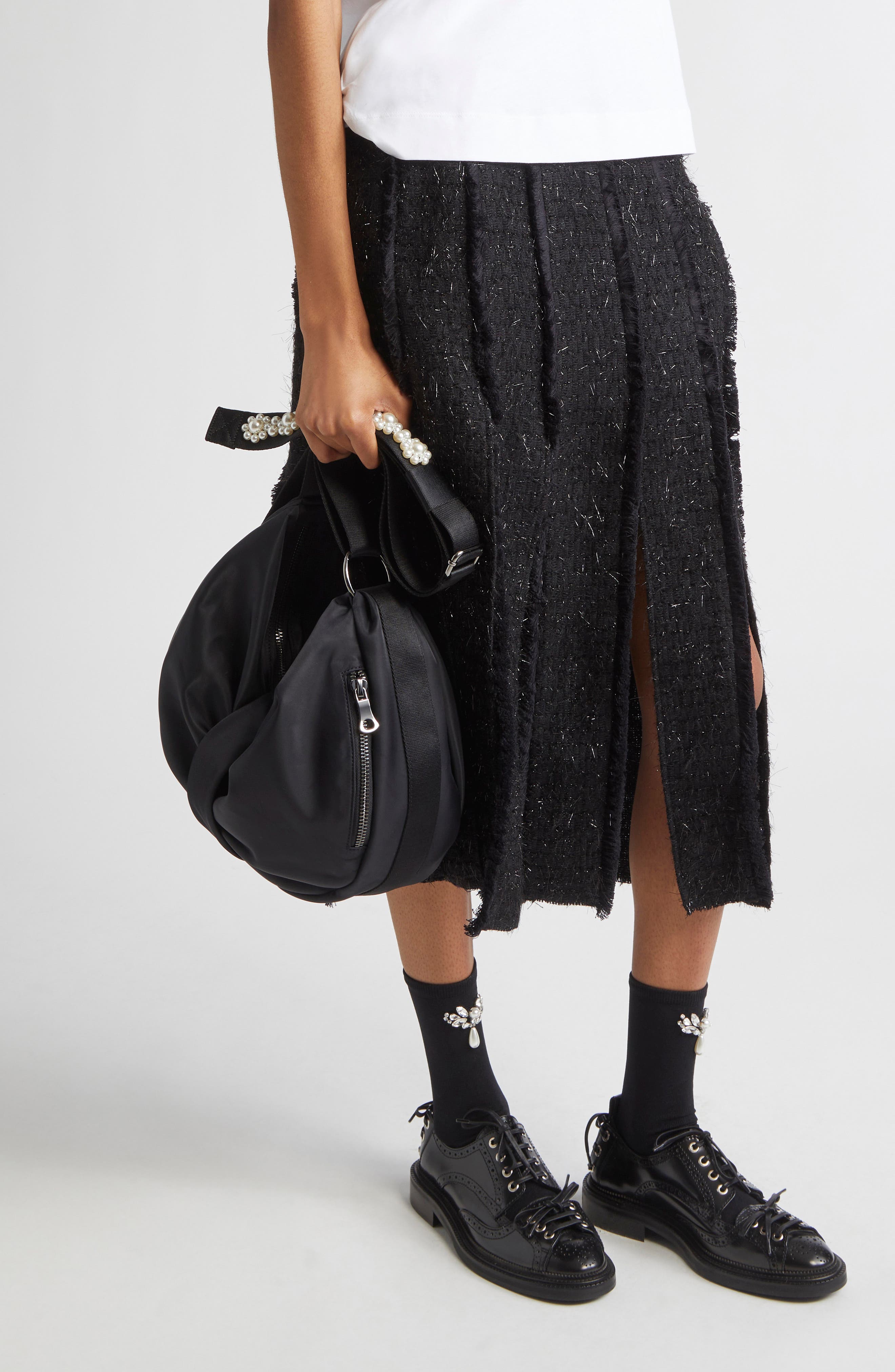 Simone Rocha Bow Sateen Sling Bag, Alternate, color, Black/ Pearl