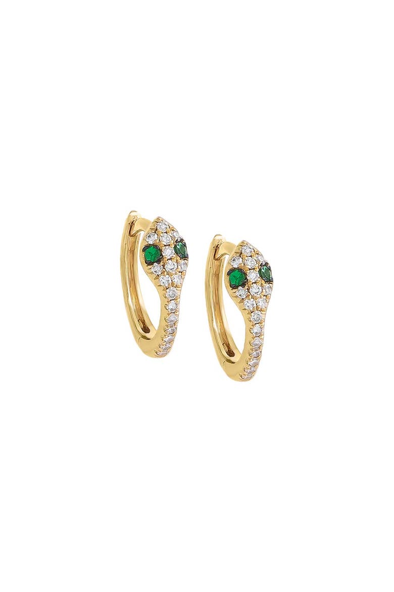 Diamond Snake Huggie Earring 14K, Main, color, Emerald Green