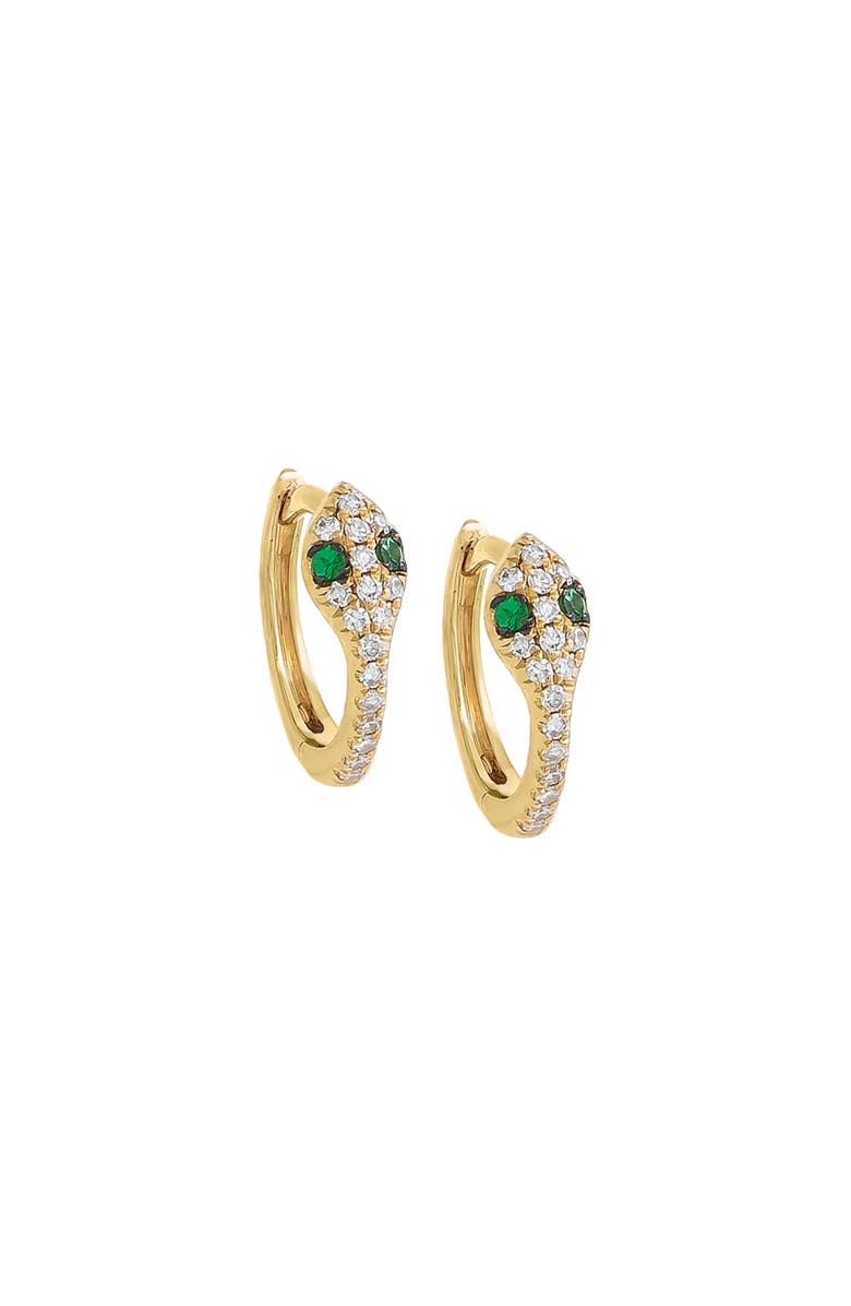 BY ADINA EDEN Diamond Snake Huggie Earring 14K, Main, color, Emerald Green