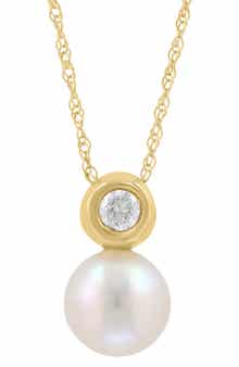 EFFY 14K Gold Bezel Set Diamond & Akoya Pearl Necklace