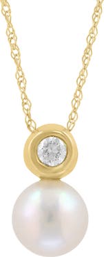 EFFY 14K Gold Bezel Set Diamond & Akoya Pearl Necklace