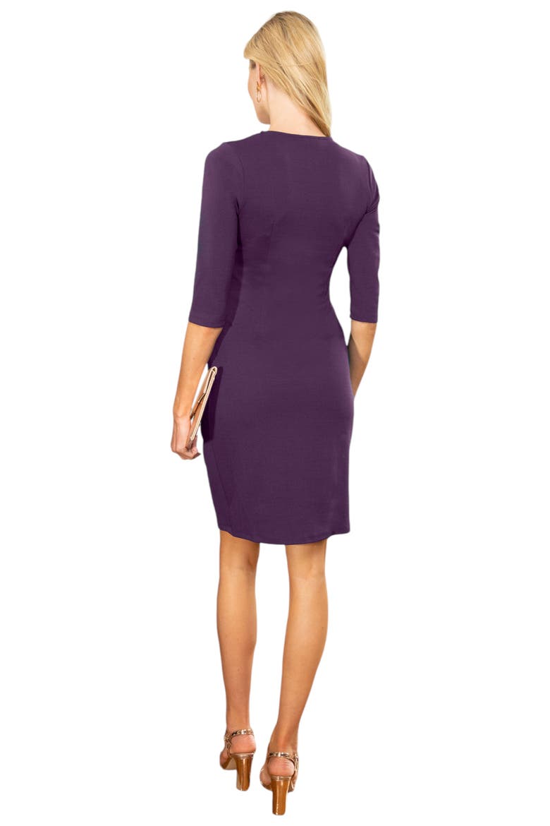 Pleat Waist Dress with 3/4 Sleeves, Alternate, color, Damson