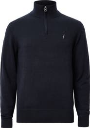 AllSaints Kilburn Funnel Neck Wool Blend Quarter Zip Sweater