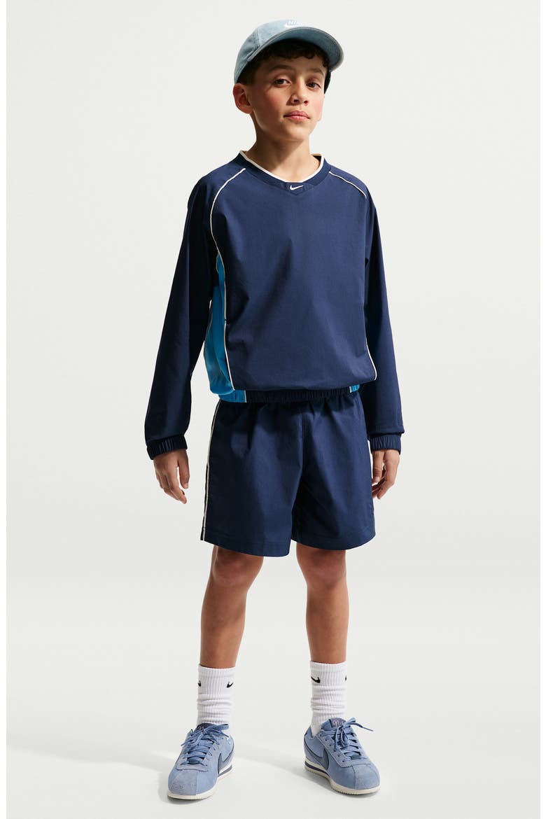 Kids' Woven Long Sleeve V-Neck T-Shirt, Main, color, MIDNIGHT NAVY/ SOFT PEARL