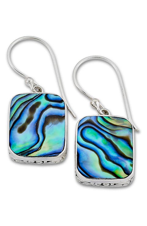 Sterling Silver Cushion Abalone Earrings