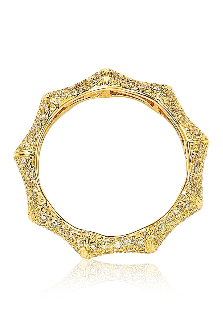 14K Gold Pave CZ Bamboo Shaped Stackable Eternity Band Ring, Alternate, color, YELLOW