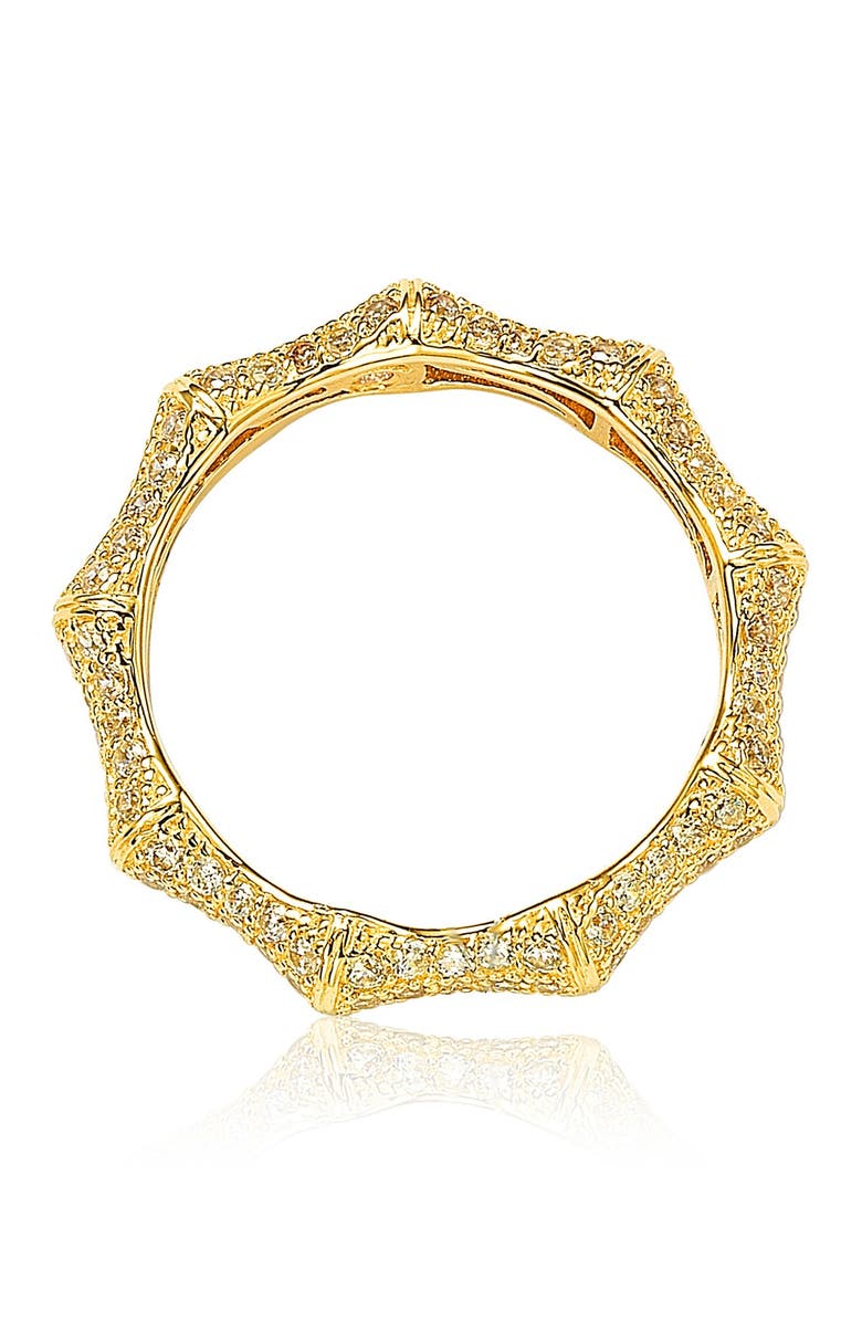 14K Gold Pave CZ Bamboo Shaped Stackable Eternity Band Ring