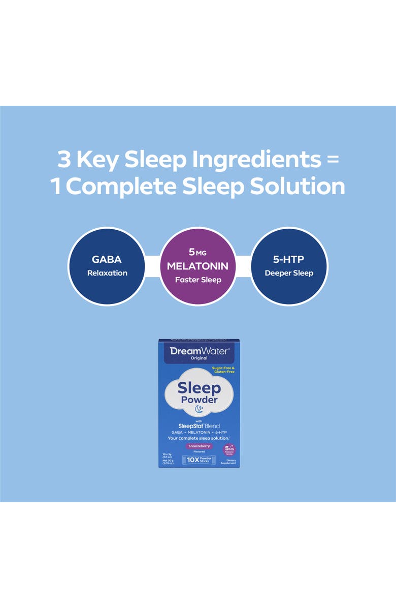 Dream Water Sleep Powder Sugarfree, Gaba, Melatonin,5Htp,Snoozeberry,10 Pack, Alternate, color, Multicolored