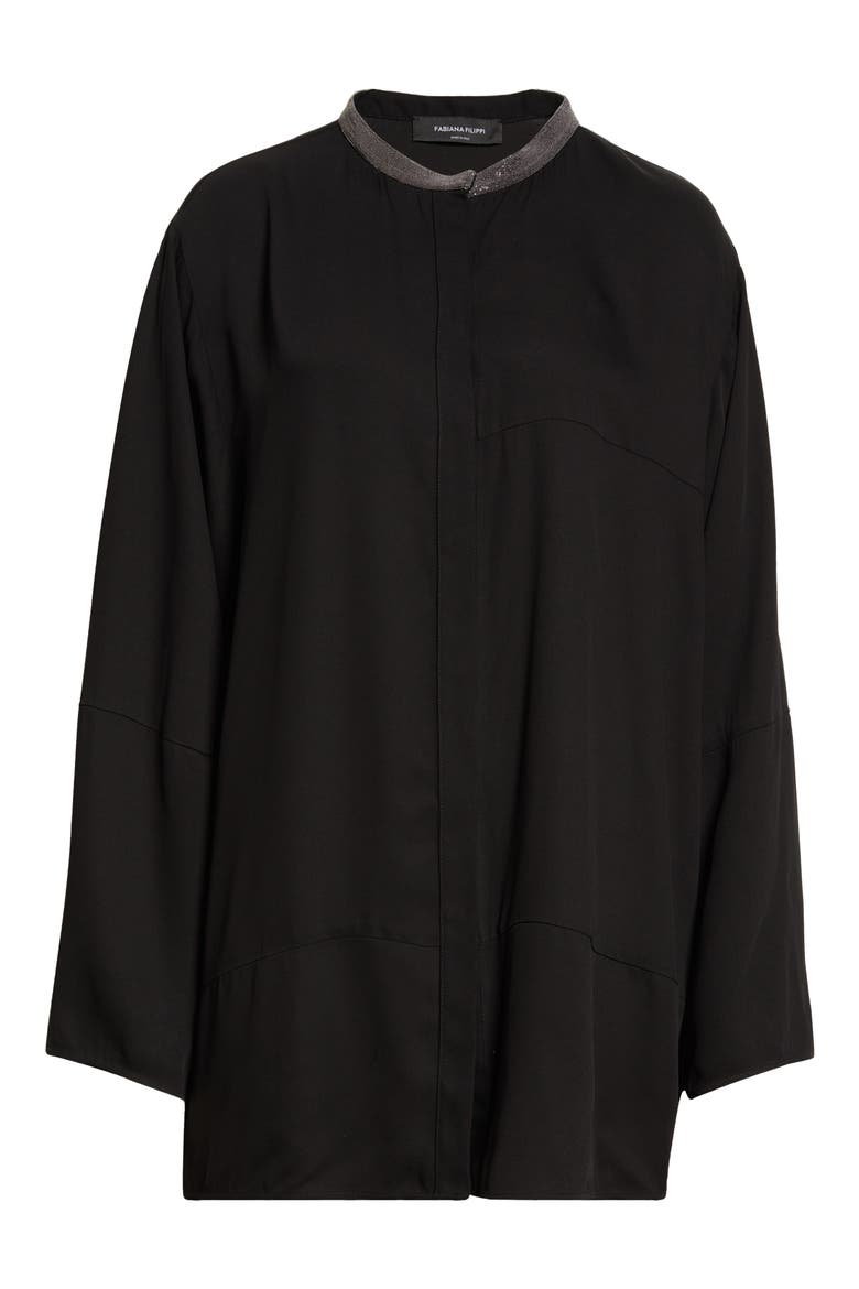 Bead Detail Tunic Button-Up Shirt, Main, color, 825 NERO