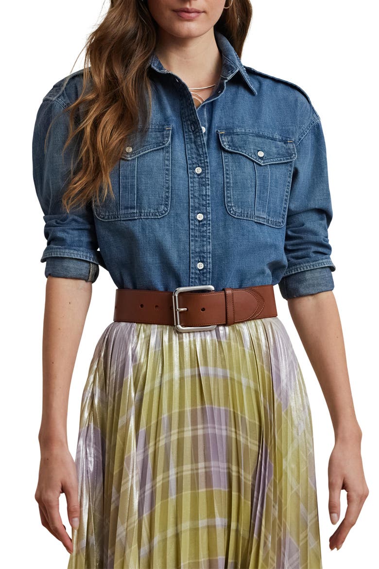 Relaxed Fit Denim Button-Up Shirt, Main, color, OPAL WASH