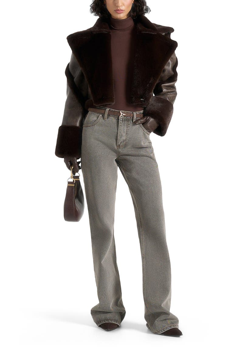 Kena Vintage Leather & Plush 2-in-1 Gilet Jacket, Alternate, color, Brown