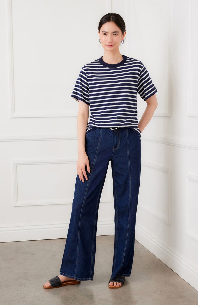 Karen Kane Stripe Cotton T-Shirt, Alternate, color, Navy/White