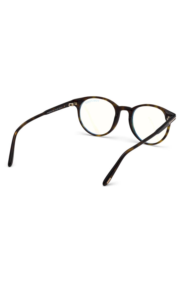TOM FORD 49mm Round Blue Light Blocking Glasses, Alternate, color, Havana / Blue Block