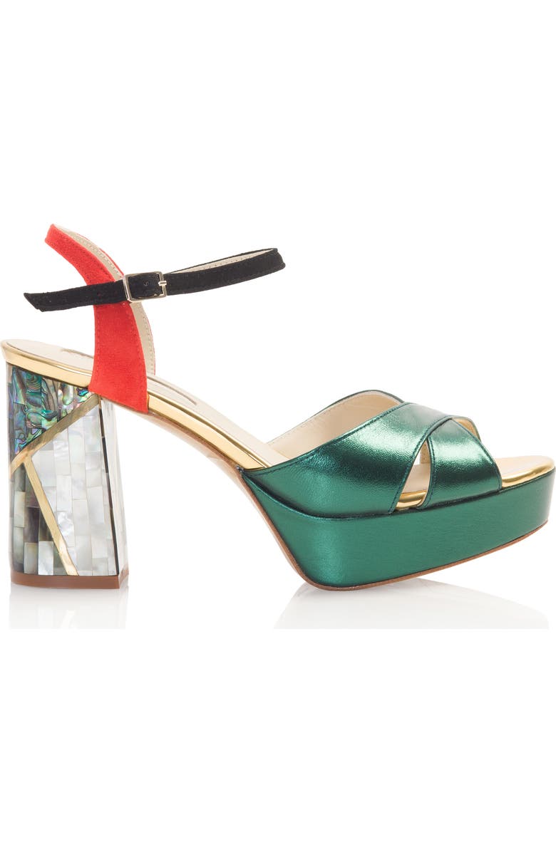 Freya Rose Kami Ankle Strap Pearl Heel Sandal, Main, color, Green