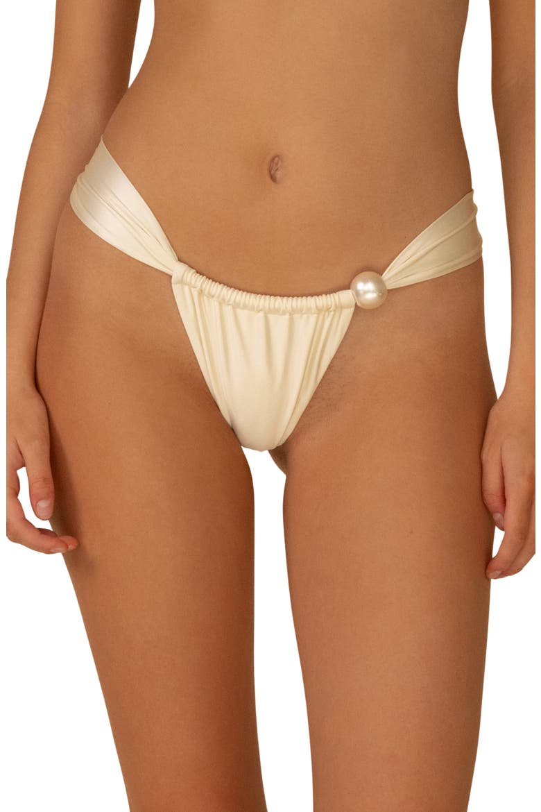 Cream Silkie Sandra Faux Pearl Bikini Bottoms, Main, color, CREAM SILKIE