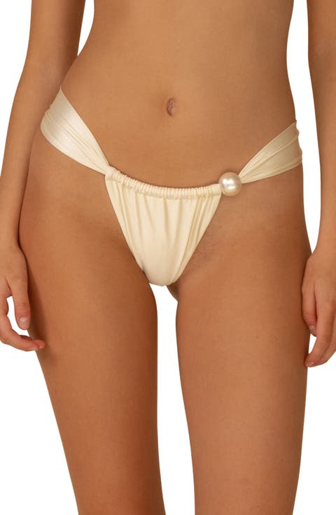 Cream Silkie Sandra Faux Pearl Bikini Bottoms