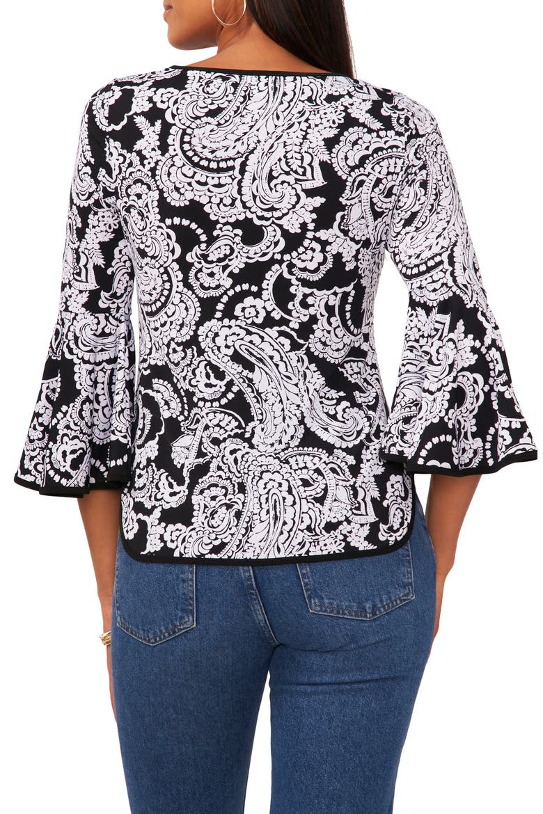 Paisley Print Bell Sleeve Top, Alternate, color, BLACK/ WHITE