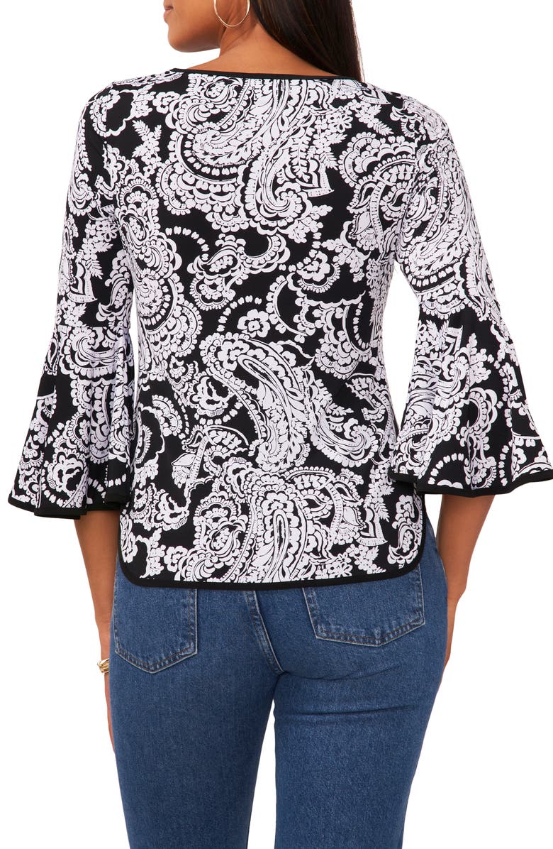 Chaus Paisley Print Bell Sleeve Top, Alternate, color, Black/ White