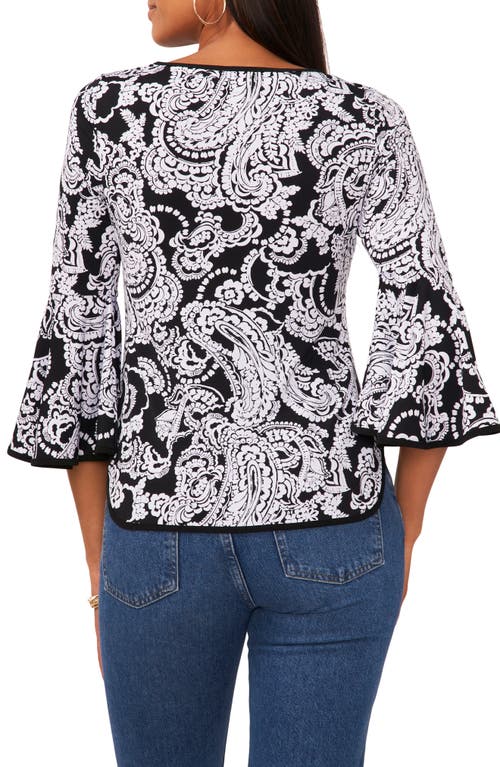 Chaus Paisley Print Bell Sleeve Top In Black/white