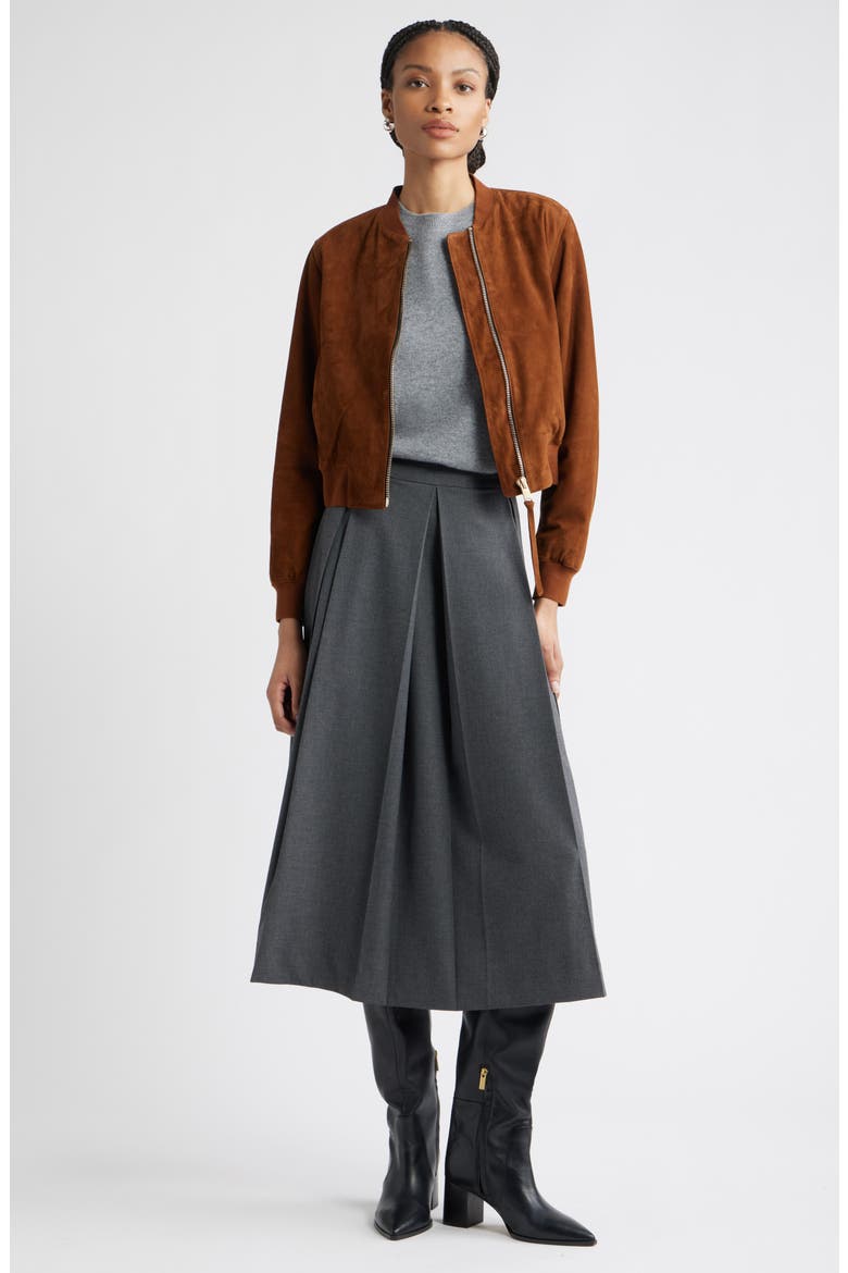 Pleated Midi Skirt, Alternate, color, GREY DARK HEATHER