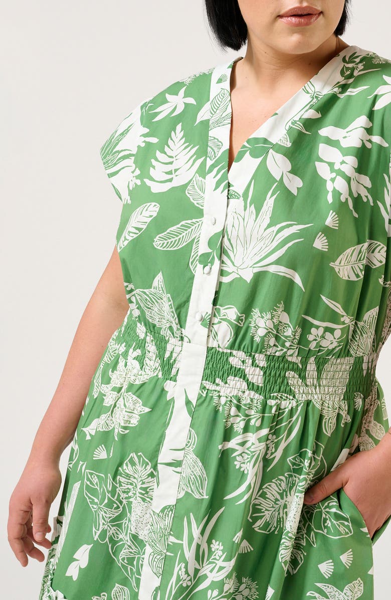 Estelle Amazonia Print Cotton Poplin Midi Shirtdress, Alternate, color, Green Print