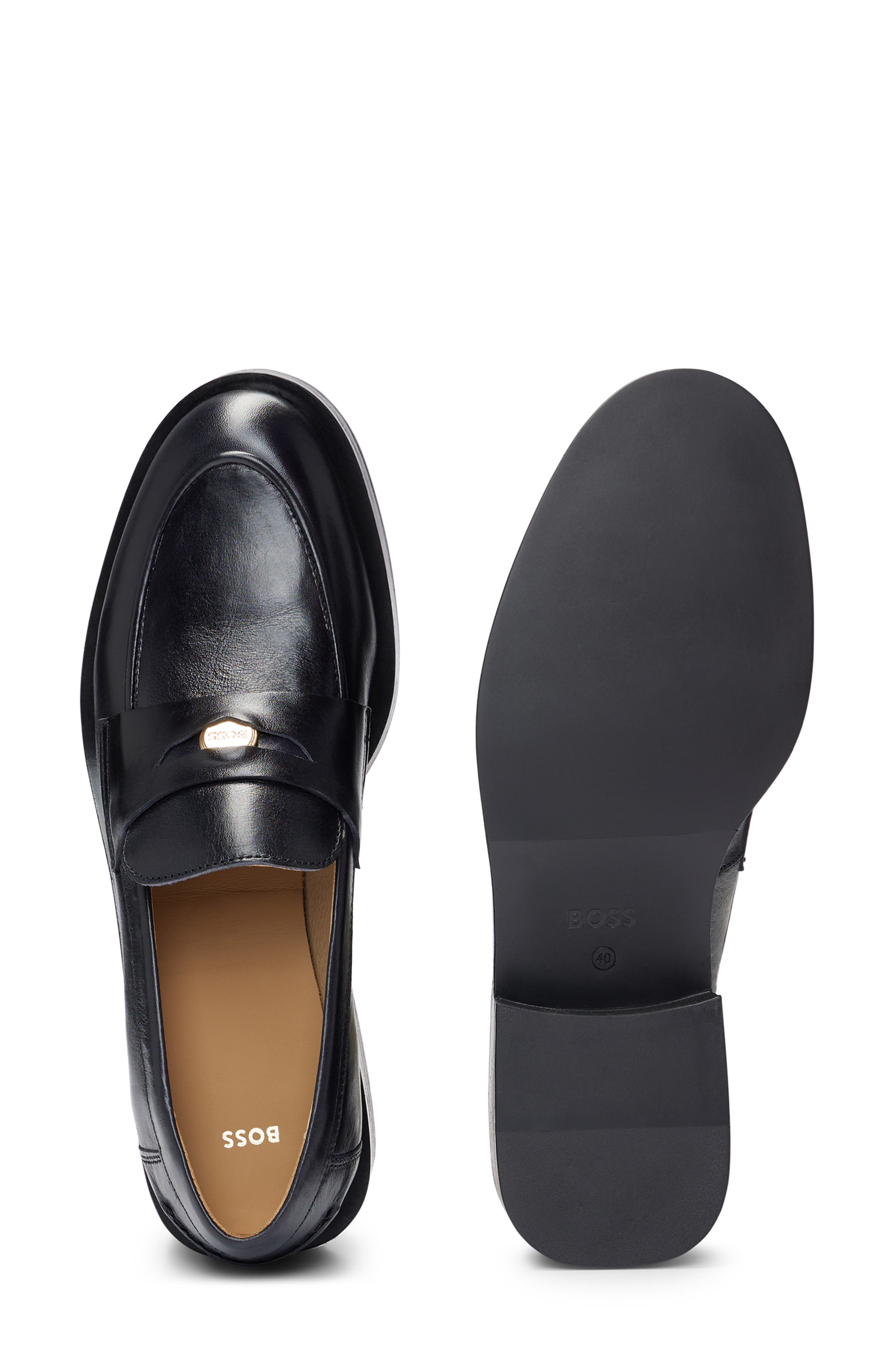 BOSS Iryna Leather Penny Loafer, Alternate, color, Black