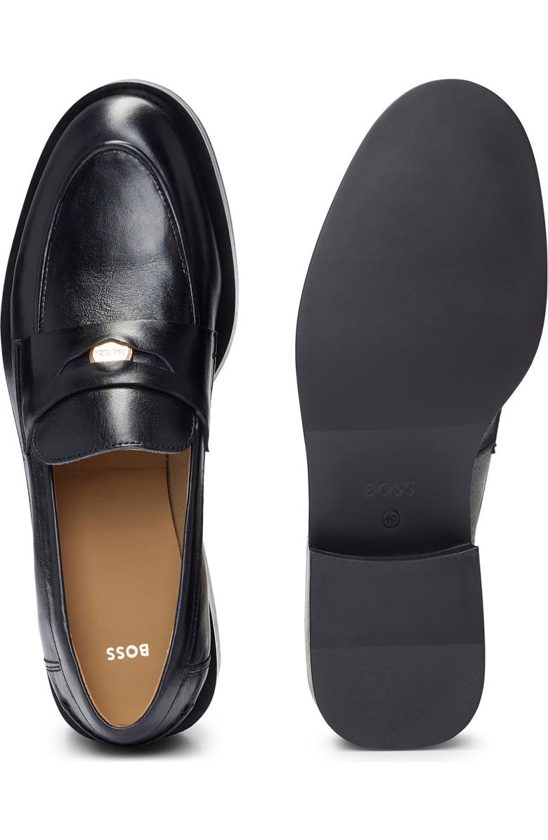 BOSS Iryna Leather Penny Loafer, Alternate, color, Black