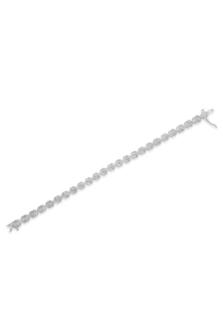 Silver 1/10 cttw Miracle-Set Round-Cut Diamond "X" Link Tennis Bracelet, Alternate, color, White