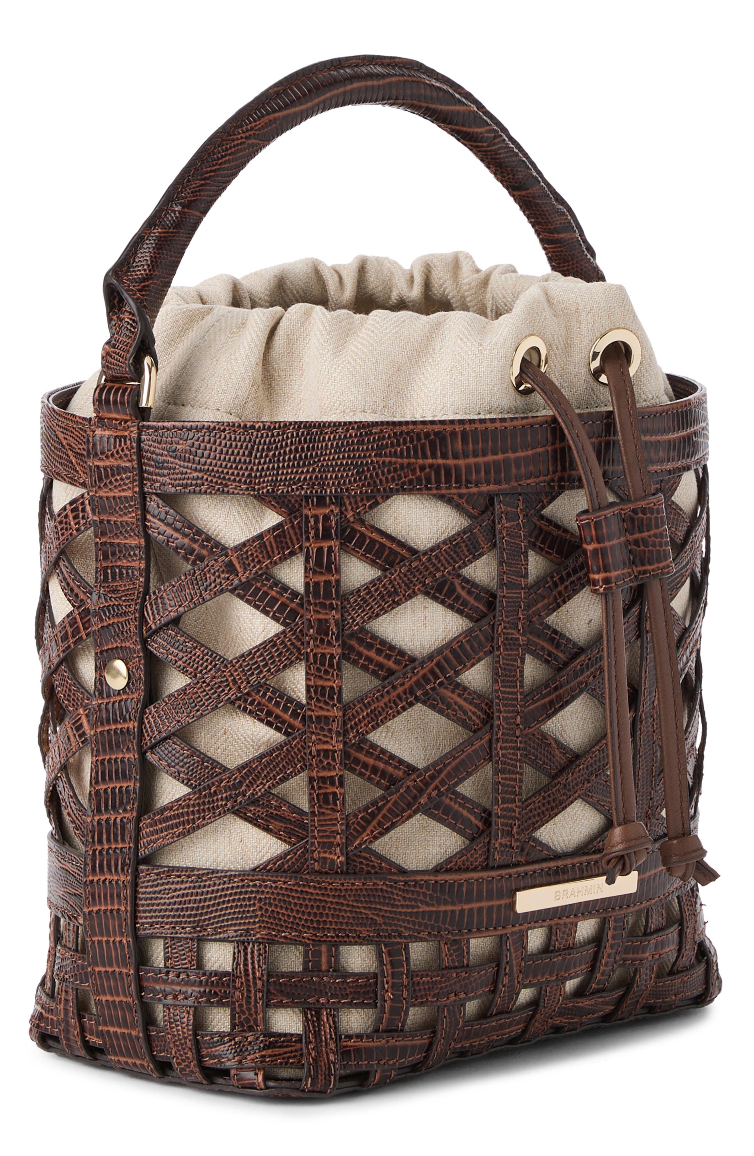 Brahmin Mini Amelia Top Handle Bucket Bag, Alternate, color, Chestnut