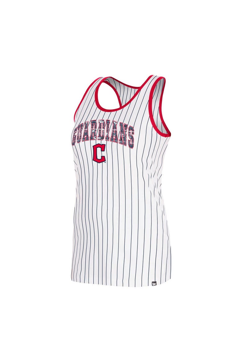 Women's New Era White Cleveland Guardians Sequin Pinstripe Racerback Tank Top, Alternate, color, White