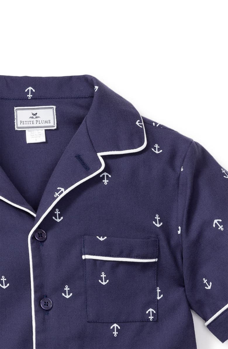 Petite Plume Portsmouth Anchors Short Sleeve Two-Piece Pajamas, Alternate, color, Navy