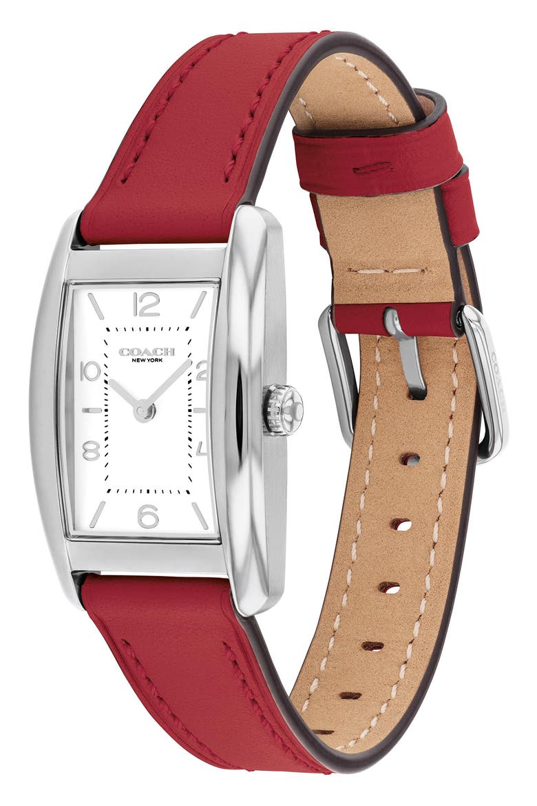 Reese Rectangular Leather Strap Watch, 24mm, Alternate, color, WHITE