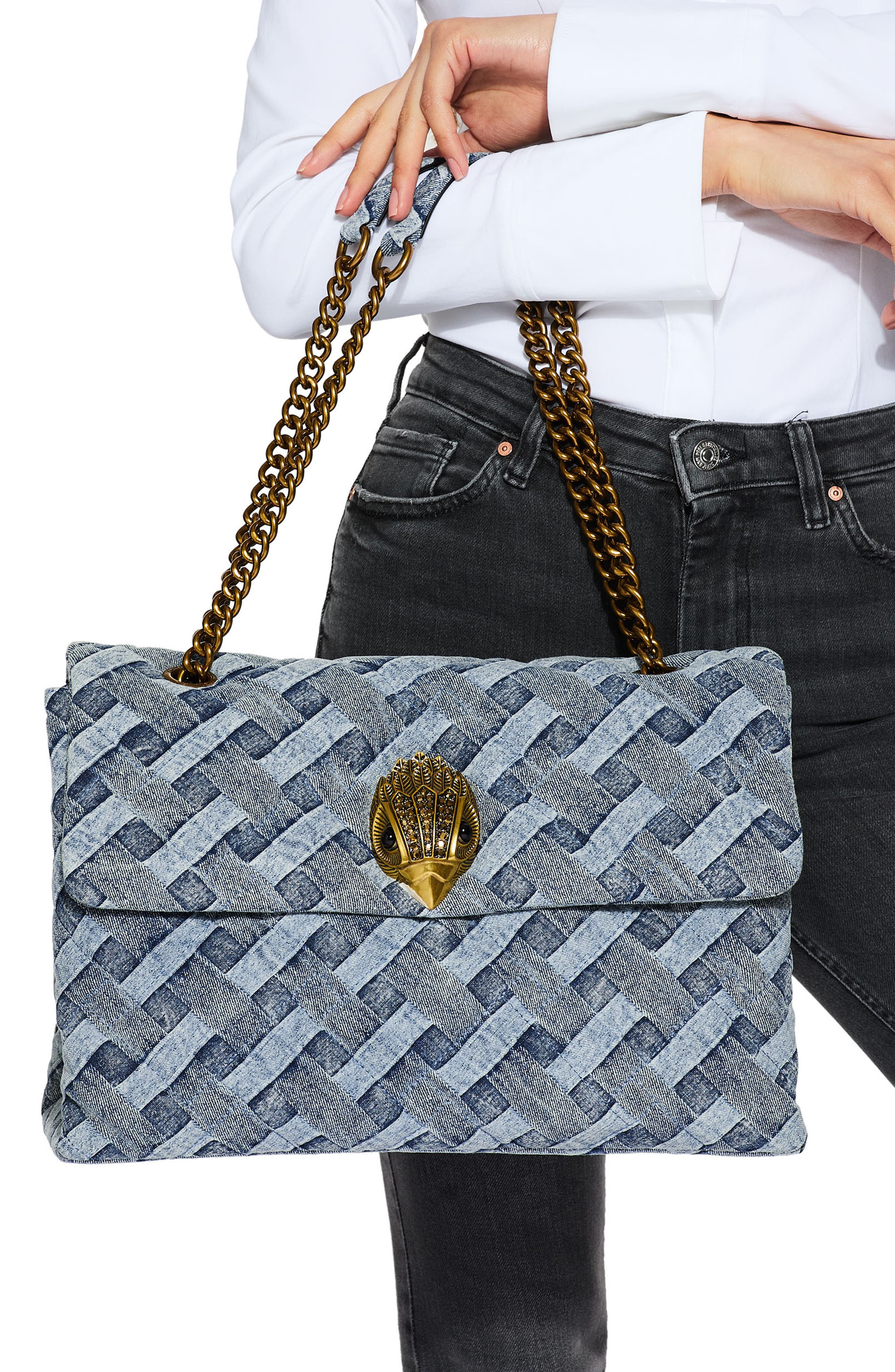 Kurt Geiger London Kensington Woven Denim Bag, Alternate, color, 