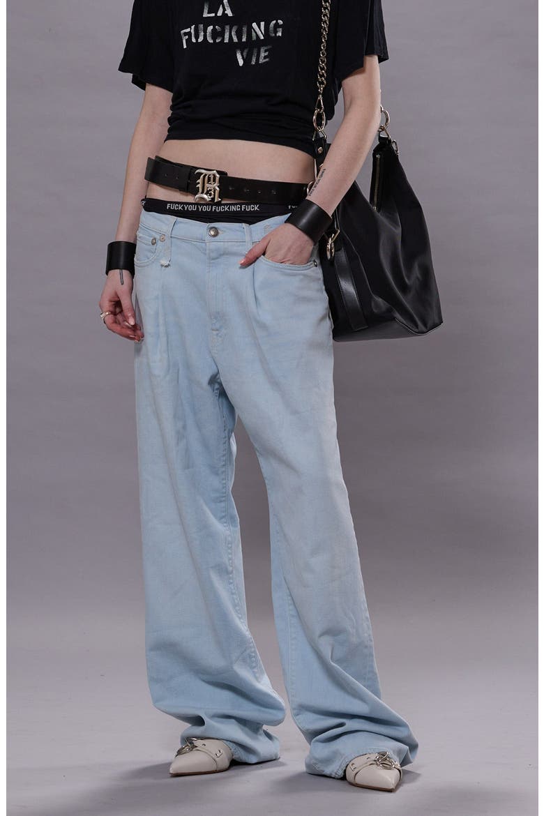 Damon Pleated Wide Leg Jeans, Alternate, color, FADED BLUE STRETCH