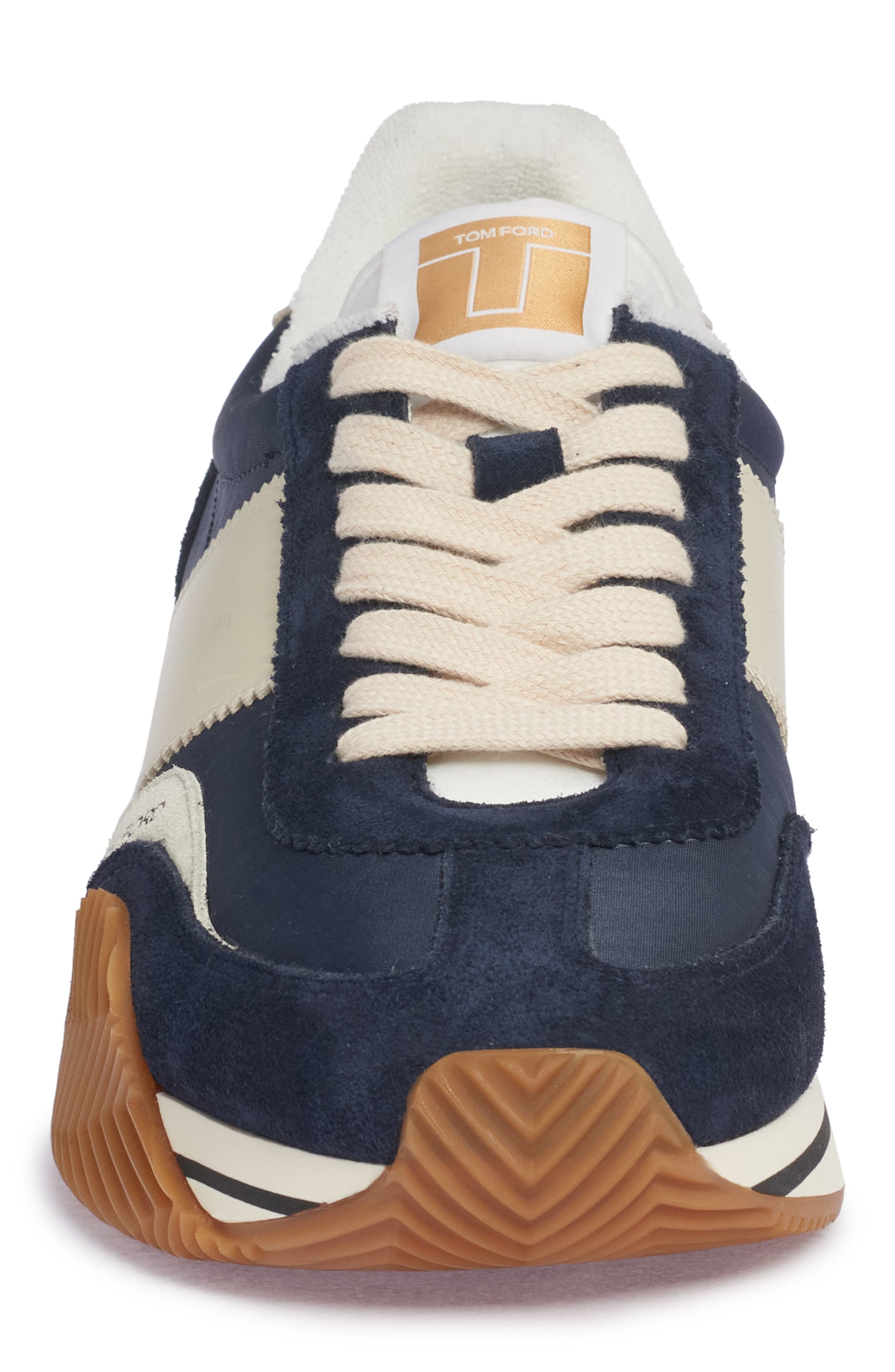 James Mixed Media Low Top Sneaker, Alternate, color, MIDNIGHT BLUE/ BEIGE/ CREAM