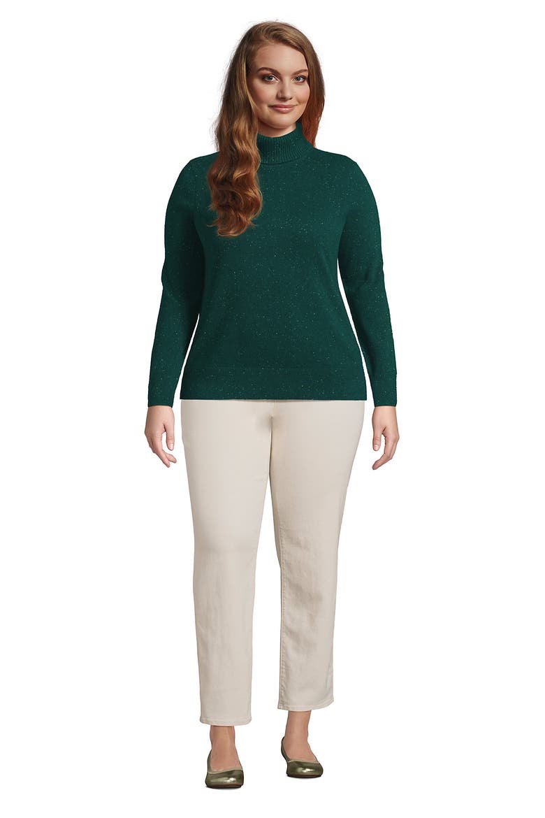 Cashmere Turtleneck Sweater, Alternate, color, Bright Evergreen Donegal