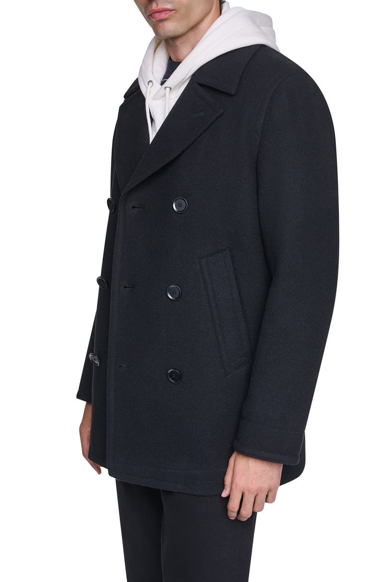 Double Breasted Peacoat, Alternate, color, BLACK