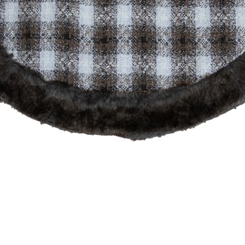Northlight 48" Brown And White Plaid Christmas Tree Skirt With Faux Fur In Black